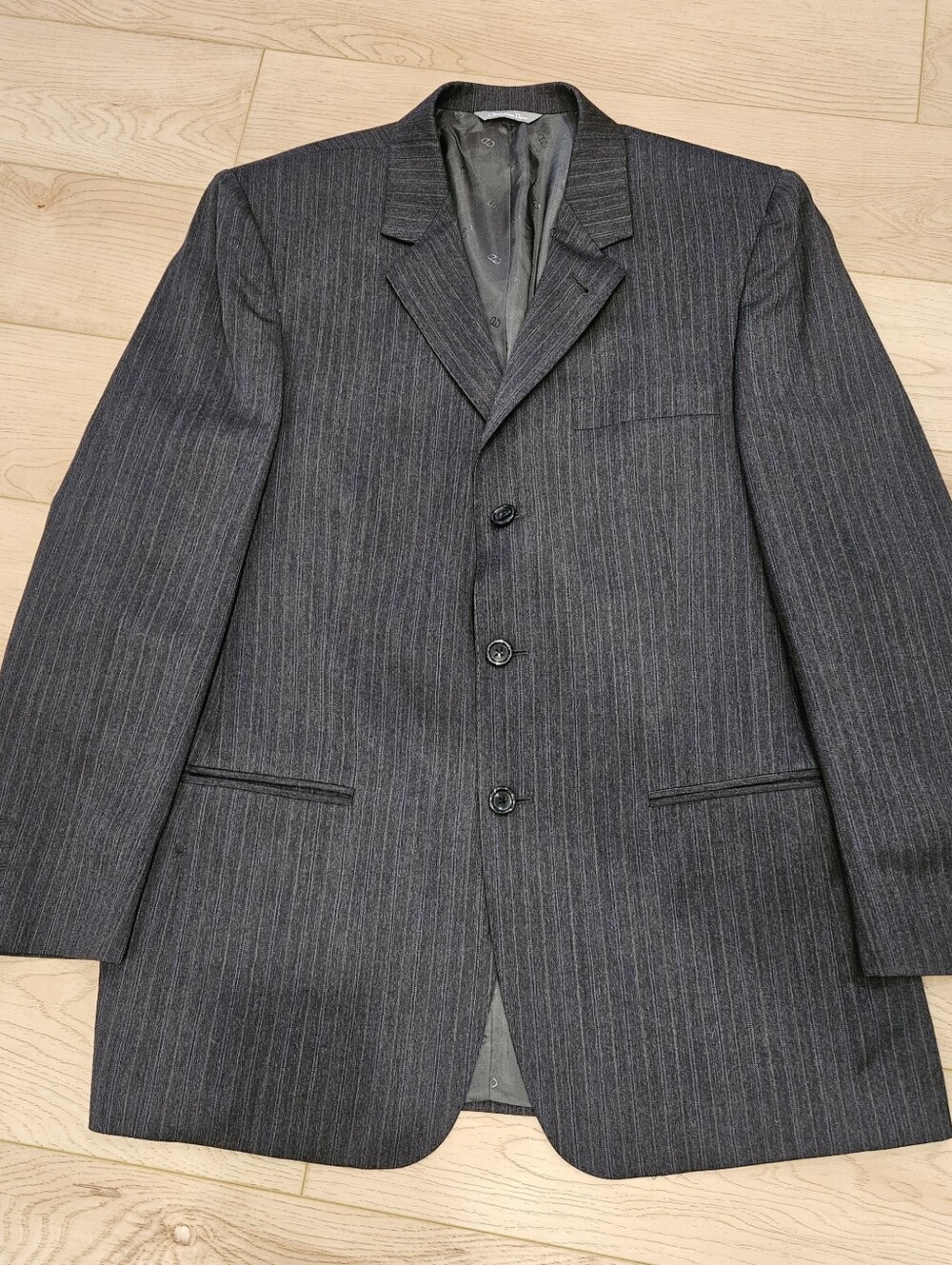 Vintage 90s Christian Dior 3-Button Pinstripe Suit Jacket Blazer Gray 40R